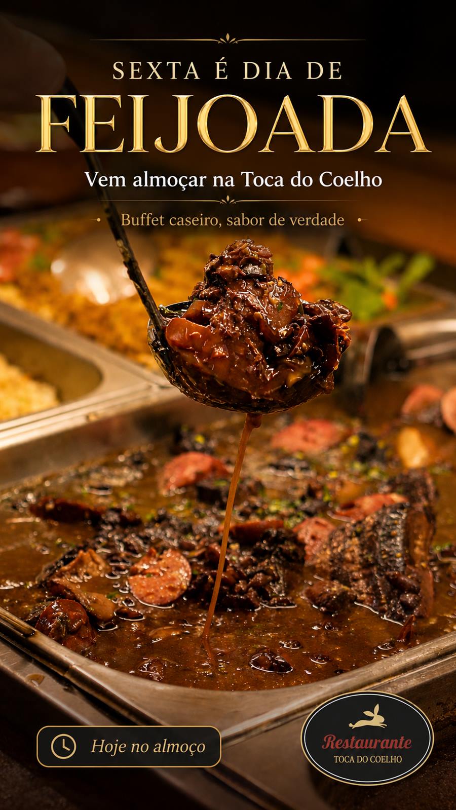 Concha servindo feijoada no buffet da Toca do Coelho